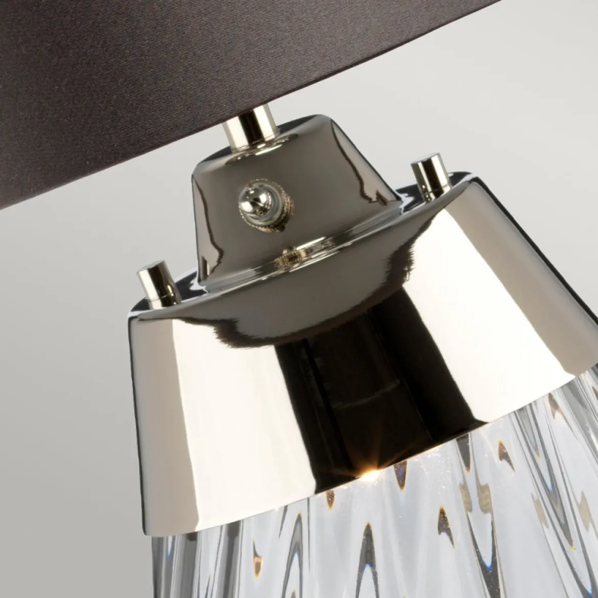 Elstead Lighting Lena Tischleuchte Small 2-Light Rauchglas Nickel Stoffschirm Grau 61cm