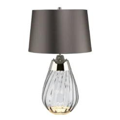 Elstead Lighting Lena Tischleuchte Small 2-Light Rauchglas Nickel Stoffschirm Grau 61cm
