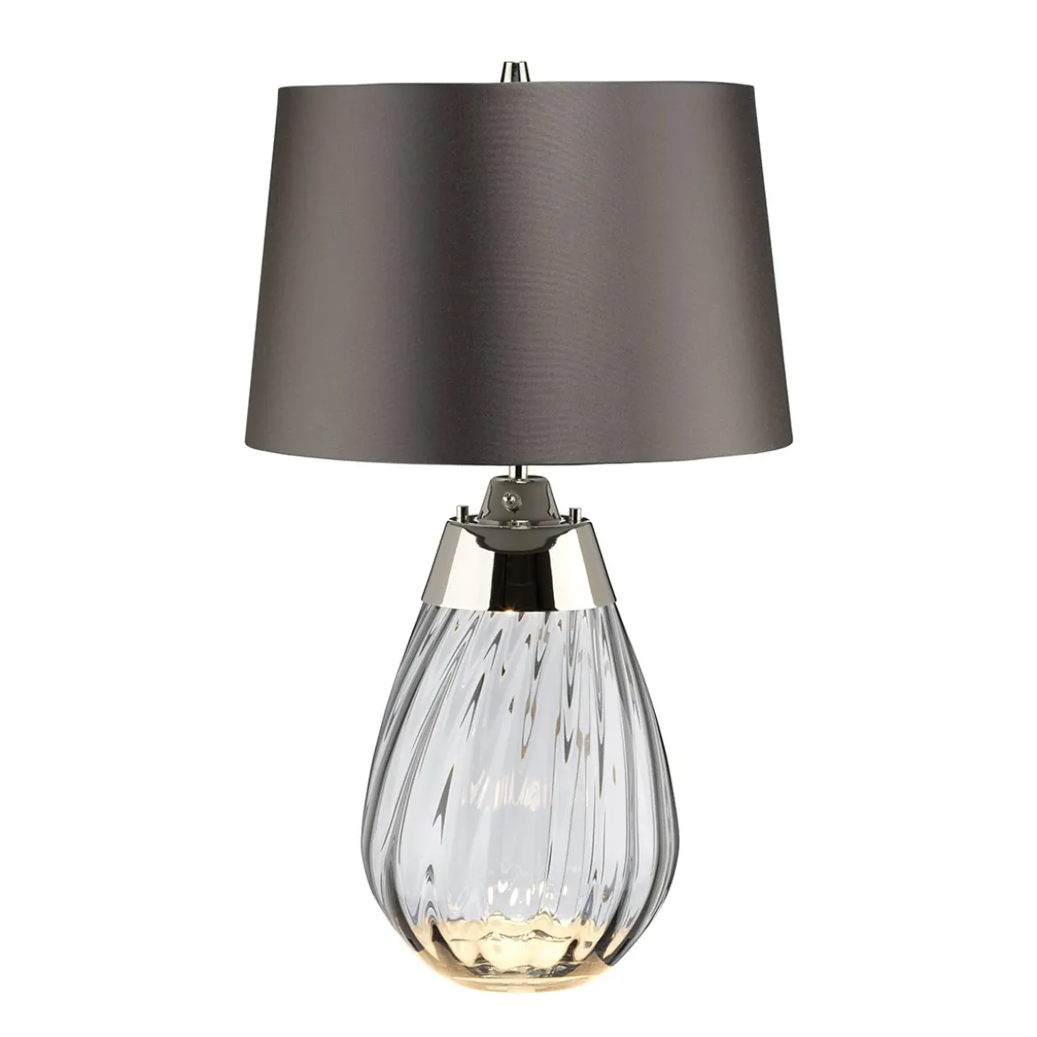 Elstead Lighting Lena Tischleuchte Small 2-Light Rauchglas Nickel Stoffschirm Grau 61cm