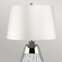 Elstead Lighting Lena Tischleuchte Small 2-Light Rauchglas Nickel Stoffschirm Kaltweiß 61cm