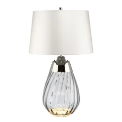 Elstead Lighting Lena Tischleuchte Small 2-Light Rauchglas Nickel Stoffschirm Kaltweiß 61cm