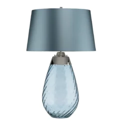 Elstead Lighting Lena Tischleuchte Large 2-Light Blau Nickel Stoffschirm Blau 74cm