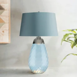 Elstead Lighting Lena Tischleuchte Large 2-Light Blau Nickel Stoffschirm Blau 74cm