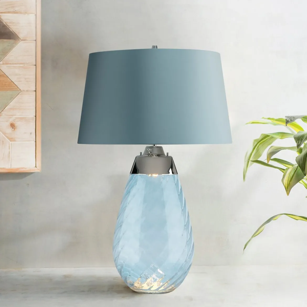 Elstead Lighting Lena Tischleuchte Large 2-Light Blau Nickel Stoffschirm Blau 74cm
