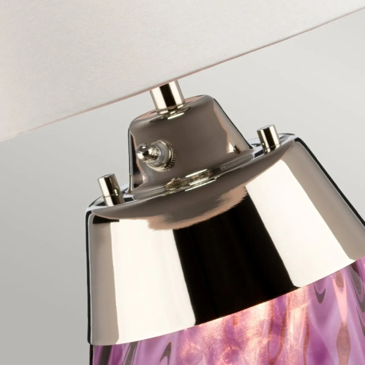 Elstead Lighting Lena Tischleuchte Small 2-Light Pflaume Nickel Stoffschirm Kaltweiß 61cm