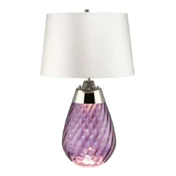 Elstead Lighting Lena Tischleuchte Small 2-Light Pflaume Nickel Stoffschirm Kaltweiß 61cm
