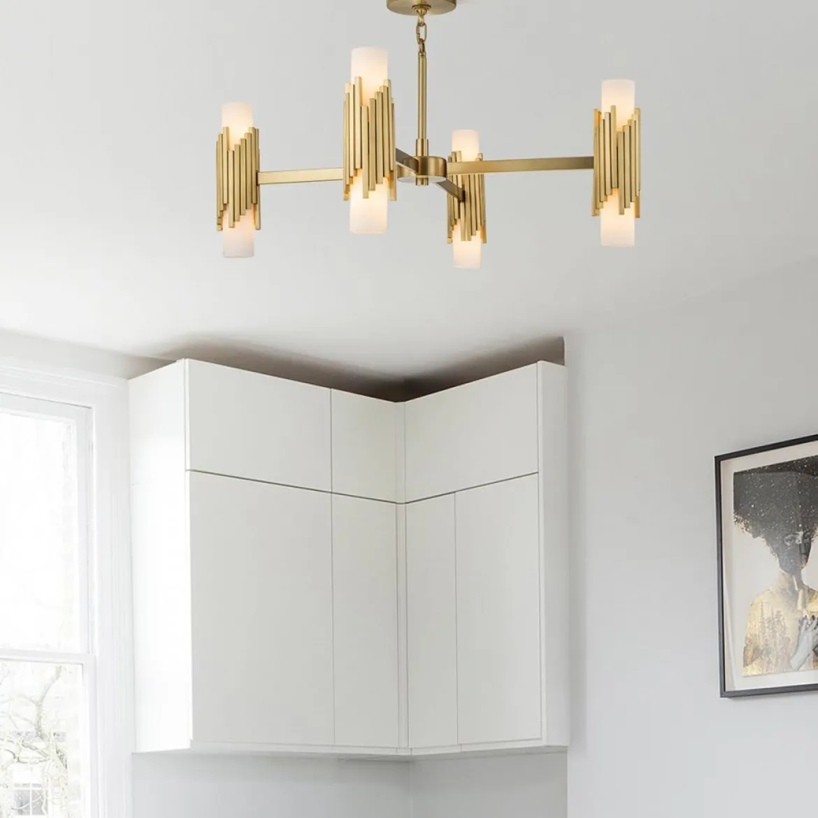 Elstead Lighting Marvele Kronleuchter 8-flammig Messing Opalglas