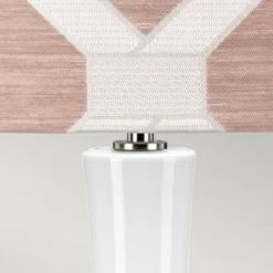 Elstead Lighting Milo Tischleuchte 1-Light Nickel Weiß Stoffschirm gemustert rosa 69cm