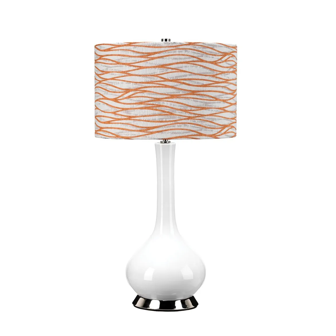 Elstead Lighting Milo Tischleuchte 1-Light Nickel Weiß Stoffschirm gemustert orange 69cm
