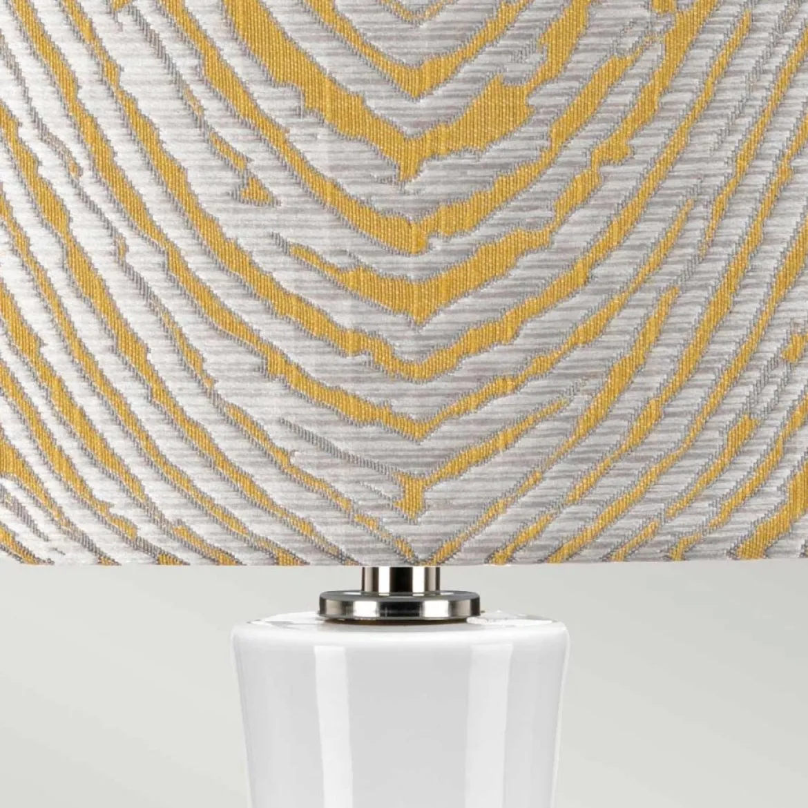 Elstead Lighting Milo Tischleuchte 1-Light Nickel Weiß Stoffschirm gemustert gelb 69cm