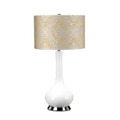 Elstead Lighting Milo Tischleuchte 1-Light Nickel Weiß Stoffschirm gemustert gelb 69cm