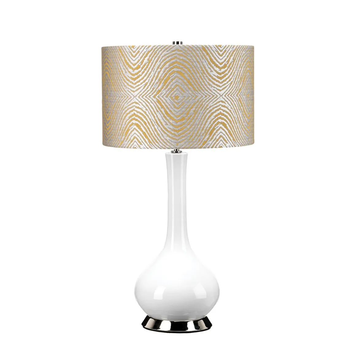 Elstead Lighting Milo Tischleuchte 1-Light Nickel Weiß Stoffschirm gemustert gelb 69cm
