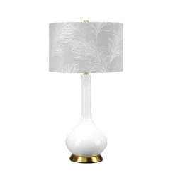 Elstead Lighting Milo Tischleuchte 1-Light Messing Weiß Stoffschirm gemustert 69cm