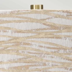 Elstead Lighting Milo Tischleuchte 1-Light Messing Weiß Stoffschirm gemustert beige 69cm