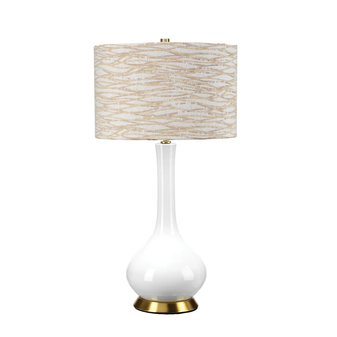 Elstead Lighting Milo Tischleuchte 1-Light Messing Weiß Stoffschirm gemustert beige 69cm