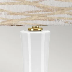 Elstead Lighting Milo Tischleuchte 1-Light Messing Weiß Stoffschirm gemustert beige 69cm