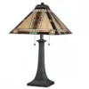 Elstead Lighting Navajo Tischleuchte 2 flammig im Tiffany-Stil Bronze mit Kunstglasschirm E27