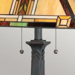 Elstead Lighting Navajo Tischleuchte 2 flammig im Tiffany-Stil Bronze mit Kunstglasschirm E27