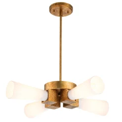 Elstead Lighting Pendel- oder Deckenleuchte Kristy 4-flammig Antik Gold Opalglas