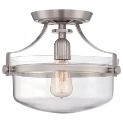Elstead Lighting Penn Station Deckenleuchte Semi-Flush 1-Light Nickel Glas 33cm E27