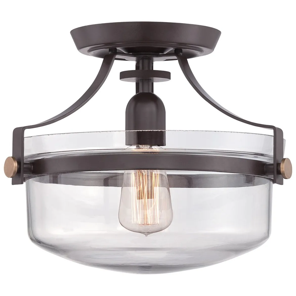 Elstead Lighting Penn Station Deckenleuchte Semi-Flush 1-Light Bronze Glas 33cm E27