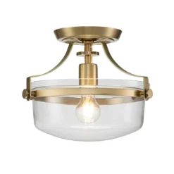 Elstead Lighting Penn Station Deckenleuchte Semi-Flush 1-Light Messing Glas 33cm E27