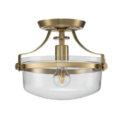 Elstead Lighting Penn Station Deckenleuchte Semi-Flush 1-Light Messing Glas 33cm E27