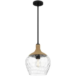 Elstead Lighting Royer Pendelleuchte Schwarz Schirm Glas Naturseil