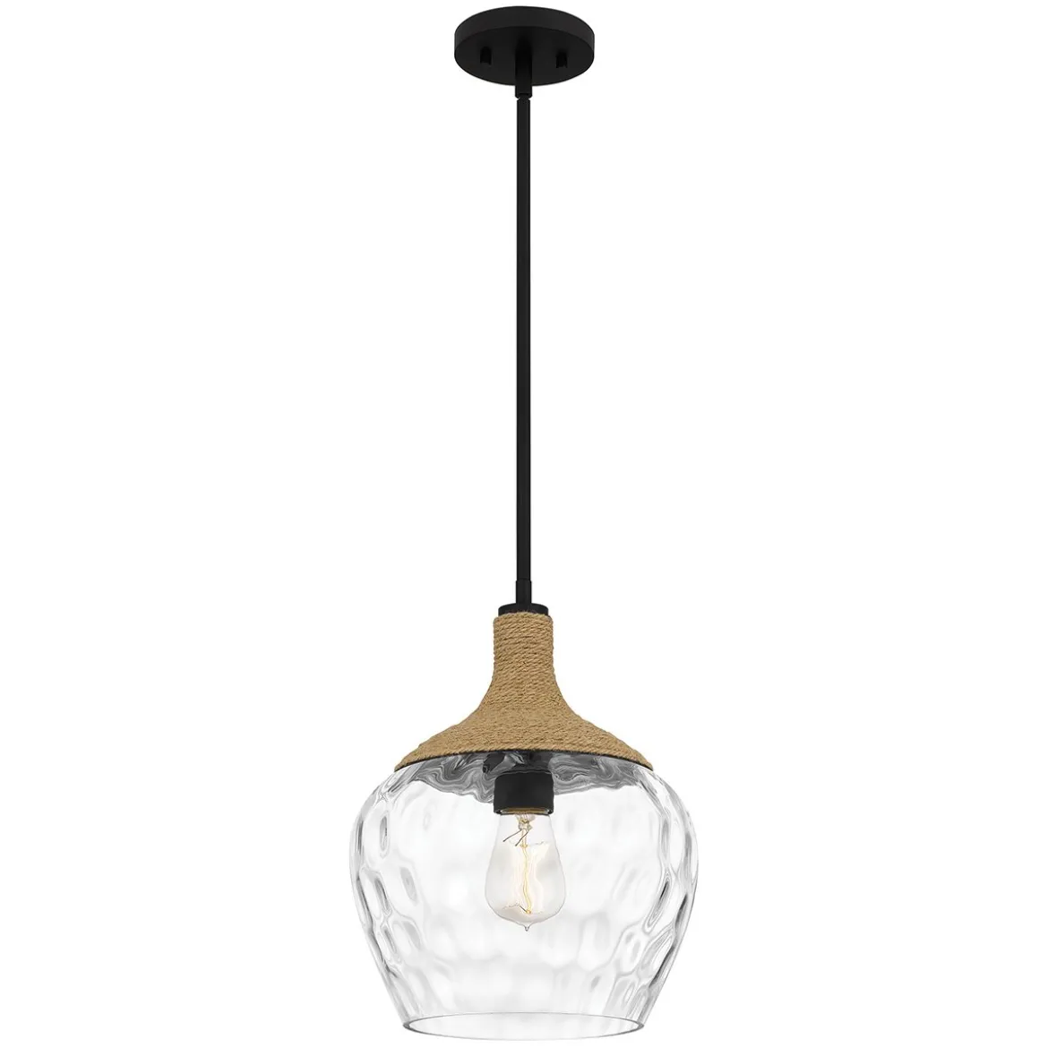 Elstead Lighting Royer Pendelleuchte Schwarz Schirm Glas Naturseil