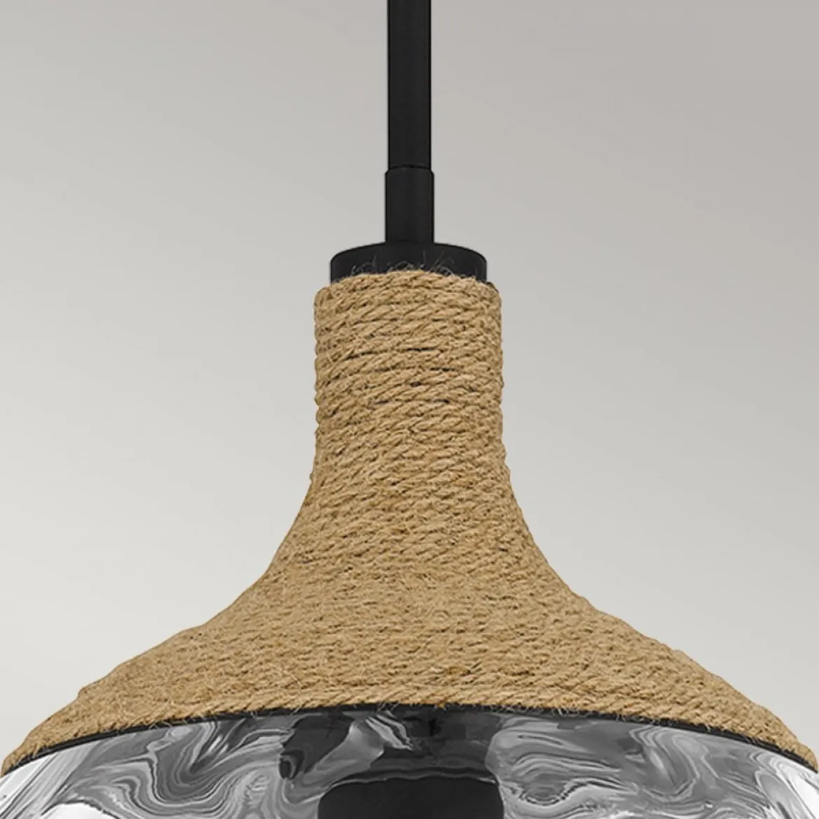 Elstead Lighting Royer Pendelleuchte Schwarz Schirm Glas Naturseil