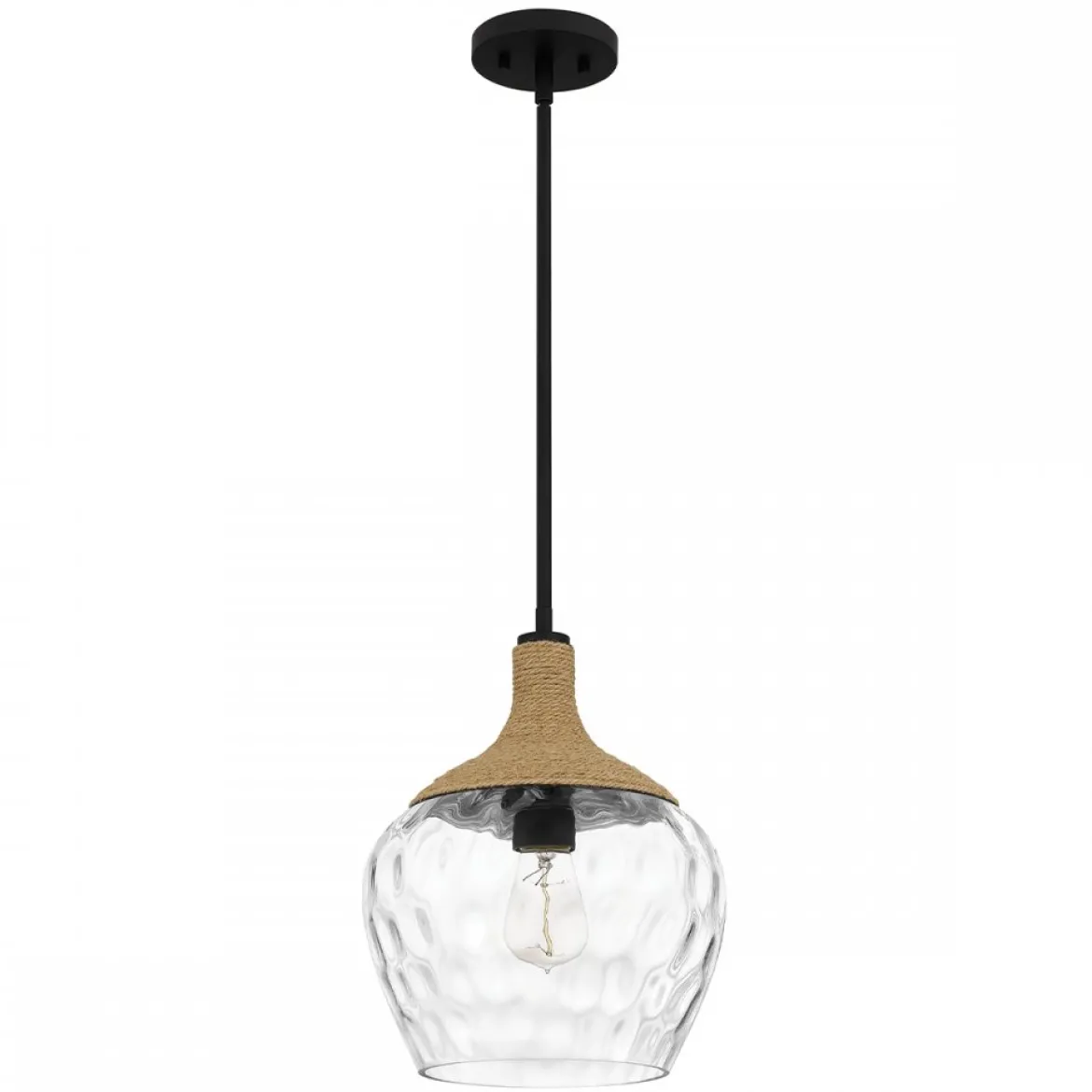 Elstead Lighting Royer Pendelleuchte Schwarz Schirm Glas Naturseil