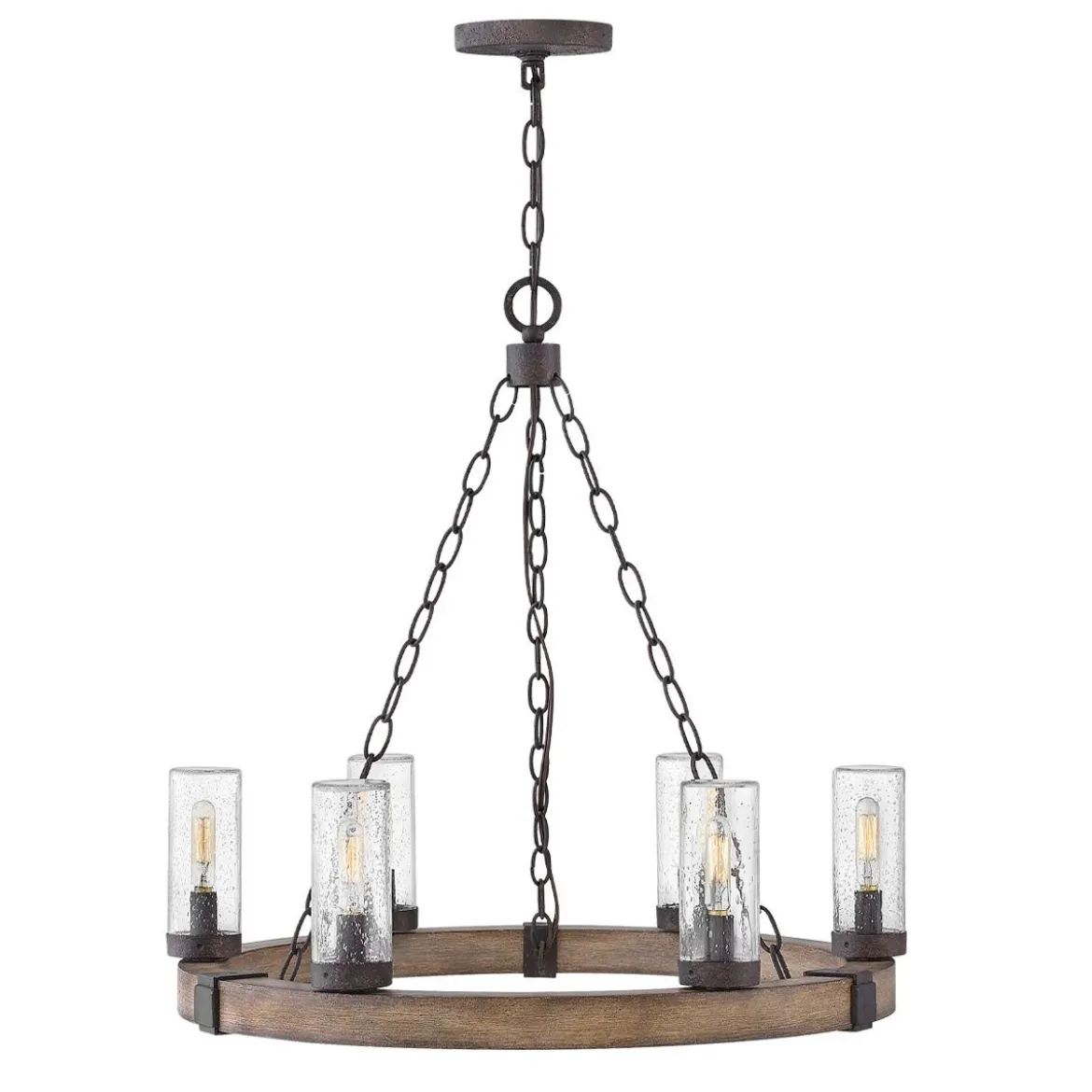 Elstead Lighting Sawyer Pendelleuchte 6-flammig Sequoia-Holzoptik Rost-Eisen-Akzenten