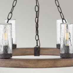 Elstead Lighting Sawyer Pendelleuchte 6-flammig Sequoia-Holzoptik Rost-Eisen-Akzenten