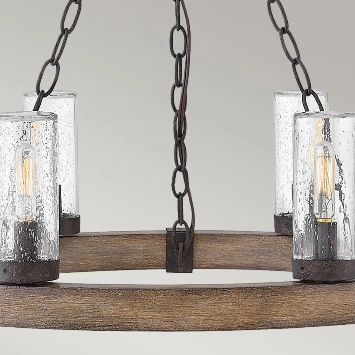 Elstead Lighting Sawyer Pendelleuchte 6-flammig Sequoia-Holzoptik Rost-Eisen-Akzenten