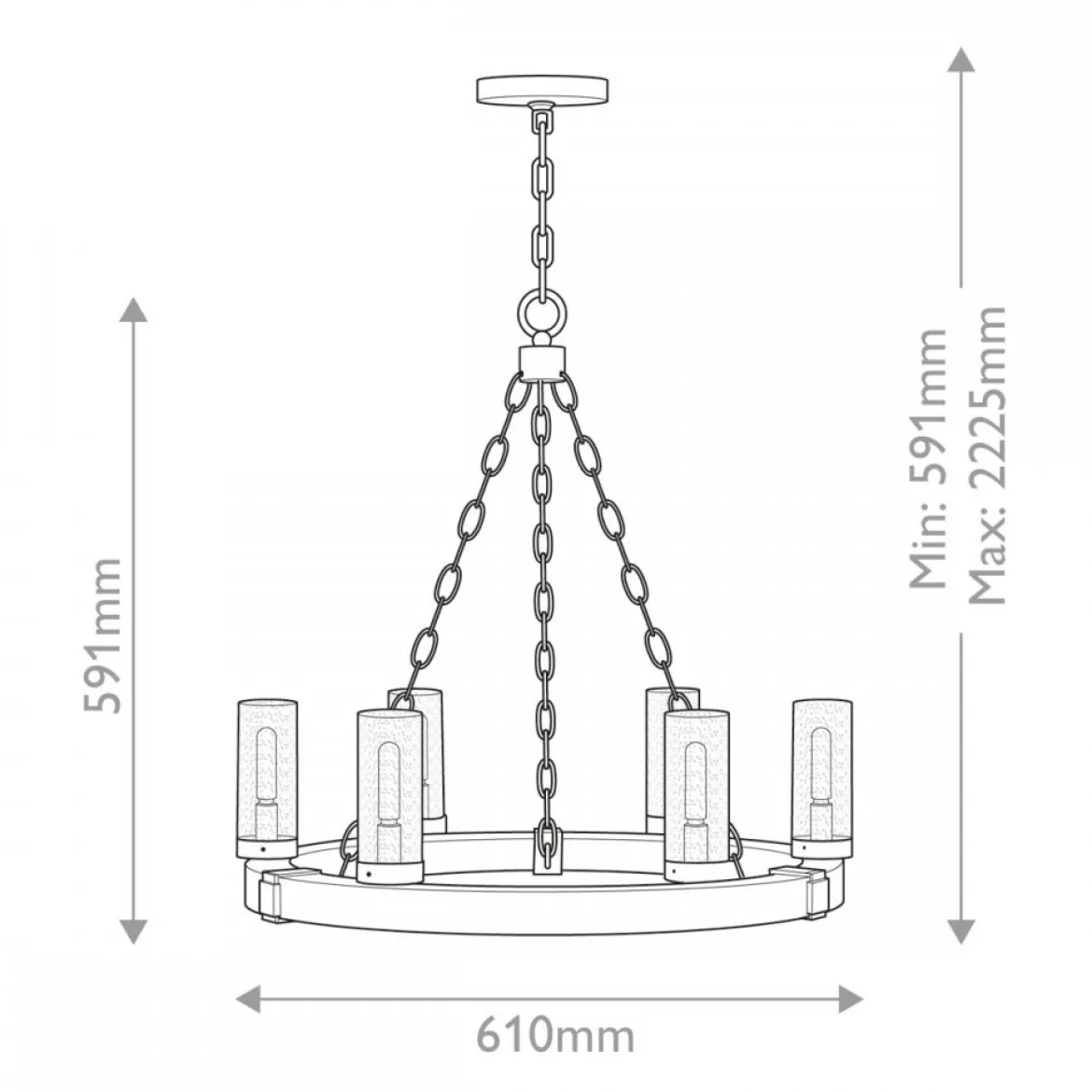 Elstead Lighting Sawyer Pendelleuchte 6-flammig Sequoia-Holzoptik Rost-Eisen-Akzenten