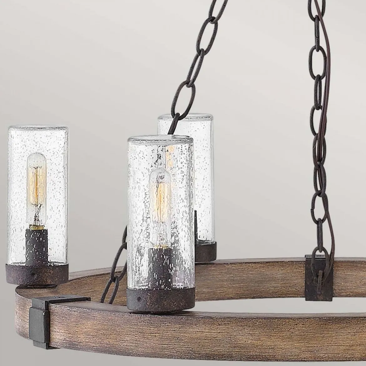 Elstead Lighting Sawyer Pendelleuchte 6-flammig Sequoia-Holzoptik Rost-Eisen-Akzenten