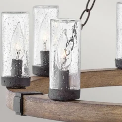 Elstead Lighting Sawyer Pendelleuchte 9-flammig Sequoia-Holzoptik Rost-Eisen-Akzenten