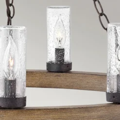 Elstead Lighting Sawyer Pendelleuchte 9-flammig Sequoia-Holzoptik Rost-Eisen-Akzenten