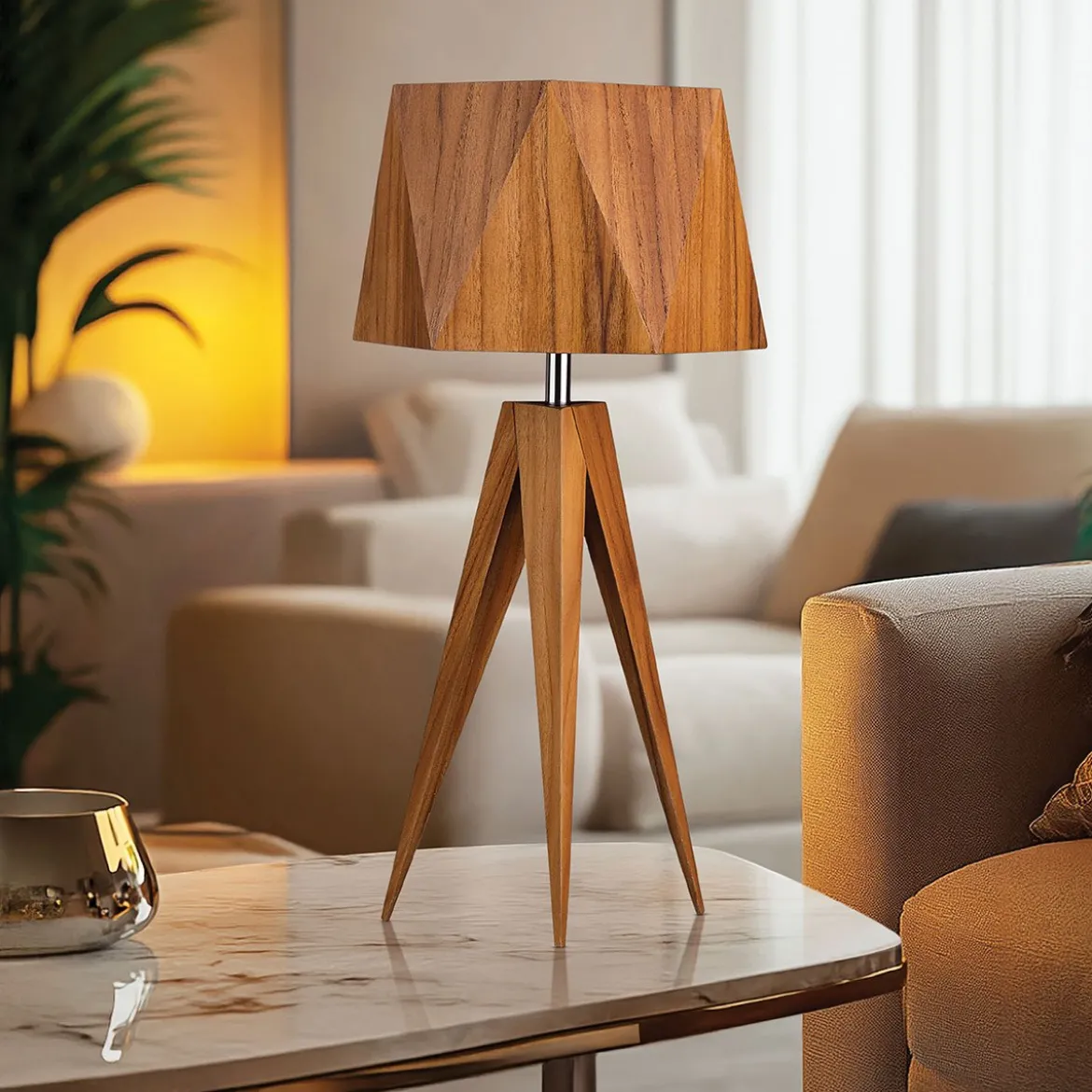 Elstead Lighting Tischleuchte ANGULAR Teakfurnier E27