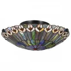 Elstead Lighting Watkins Deckenleuchte 2-flammig im Tiffany-Stil Bronze Kunstglasschirm