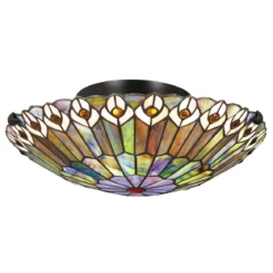 Elstead Lighting Watkins Deckenleuchte 2-flammig im Tiffany-Stil Bronze Kunstglasschirm