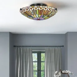 Elstead Lighting Watkins Deckenleuchte 2-flammig im Tiffany-Stil Bronze Kunstglasschirm