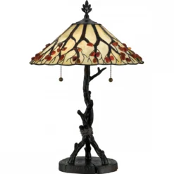 Elstead Lighting Whispering Tischlampe im Tiffany-Stil Bronze cremeweiß
