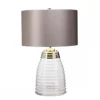 Elstead Milne Tischlampe Glas klar Satinschirm Grau