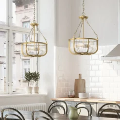 Elstead Roux Hängeleuchte 3-flammig Glas klar Messing E27