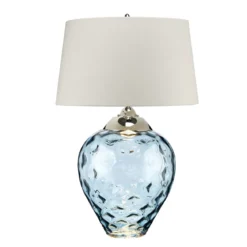 Elstead Samara Tischlampe groß hellblau Stoffschirm taupe 79cm