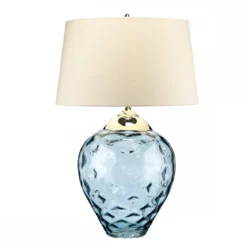 Elstead Samara Tischlampe groß hellblau Stoffschirm taupe 79cm