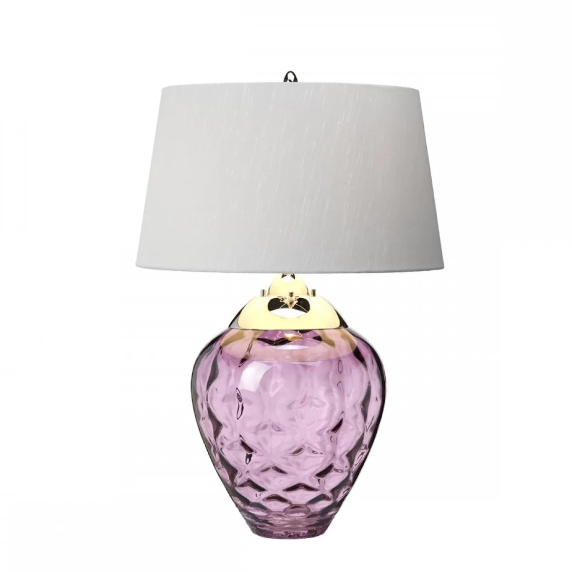Elstead Samara Tischlampe klein Pflaume Schirm silberfarben 72cm