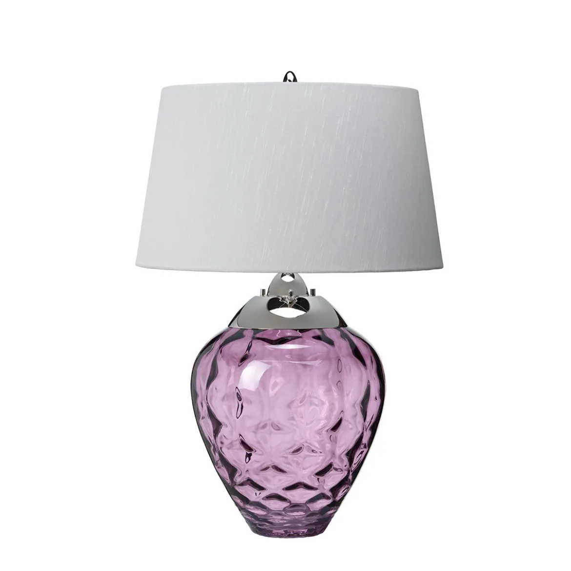 Elstead Samara Tischlampe klein Pflaume Schirm silberfarben 72cm