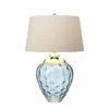 Elstead Samara Tischlampe klein hellblau Stoffschirm taupe 72cm
